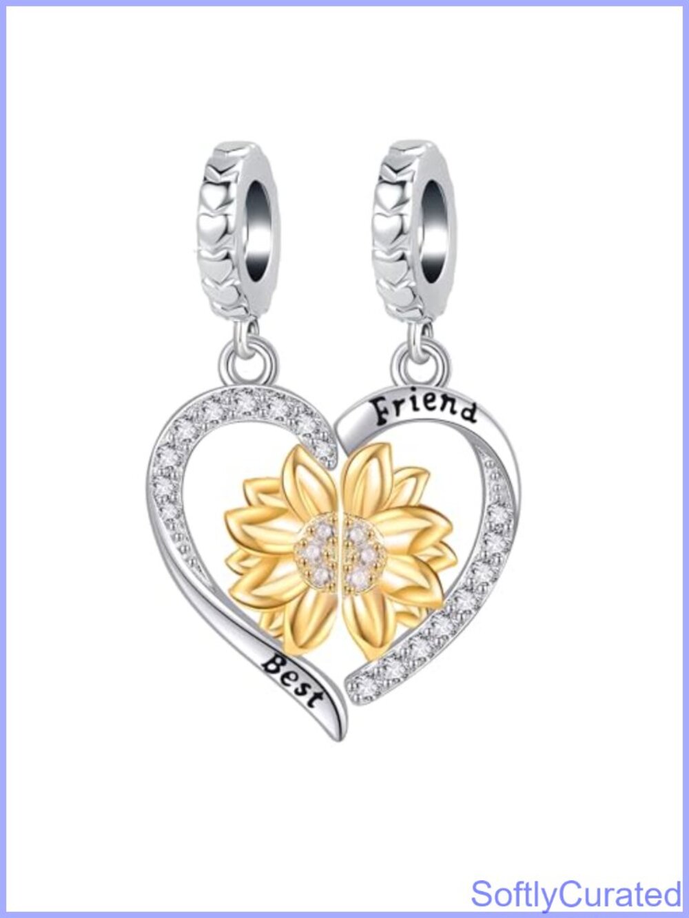Heart Puzzle Sunflower Charm Set Crystal Copper Bead Fit Bracelet Necklace